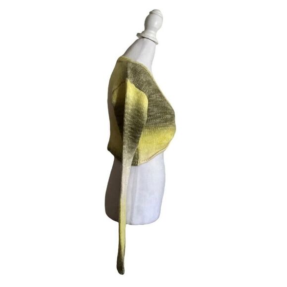 For Love & Lemons Celeste Twist Front Crop Sweater Yellow Green Cozy NWT Size S - Picture 7 of 11